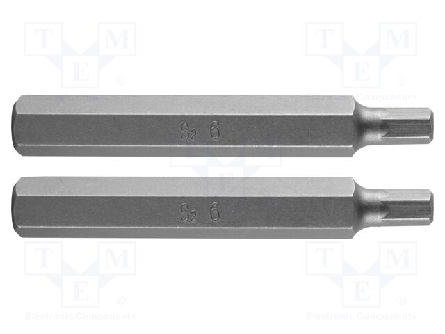 Screwdriver bit; hex key; HEX 6mm; Overall len: 75mm; 2pcs.