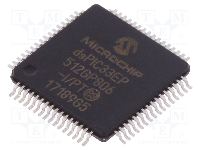 DsPIC microcontroller; SRAM: 52kB; Memory: 512kB; TQFP64; 3÷3.6VDC