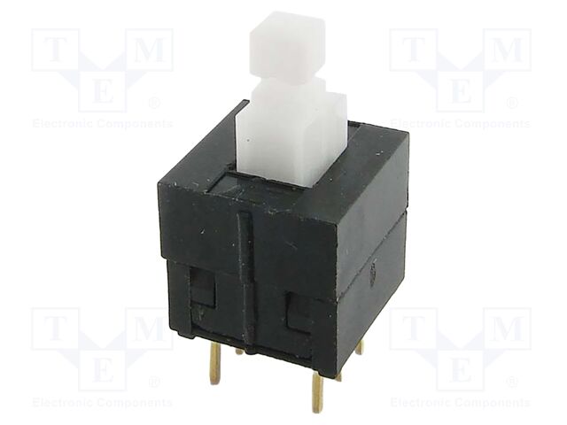 Switch: push-button; Pos: 2; DPDT; 0.1A/30VDC; Illumin: none; THT