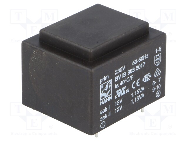 Transformer: encapsulated; 2.3VA; 230VAC; 12V; 12V; 95mA; 95mA; 81g