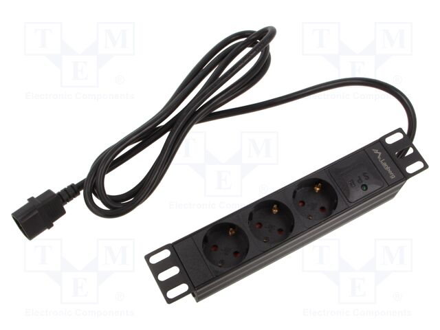 Plug socket strip: protective; Sockets: 3; 230VAC; 10A; black; 2m