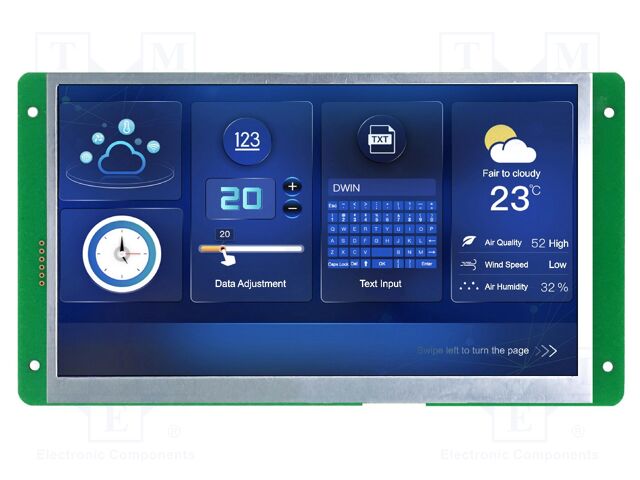 Display: TFT; 7"; 1024x600; Illumin: LED; 16MBFLASH; RGB; 300cd/m2