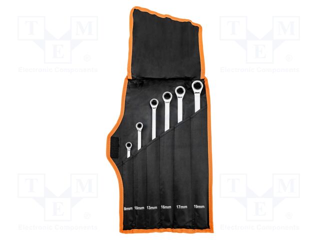 Wrench-set; combination spanner,with ratchet; long; 6pcs.
