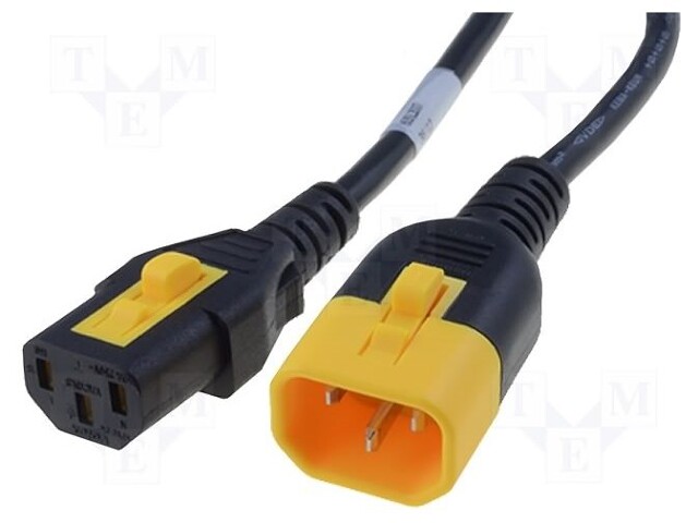 Cable; IEC C13 female,IEC C14 male; 2m; with locking; black; PVC