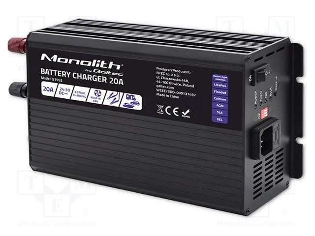 Charger: for rechargeable batteries; 20A; Out: crocodile clip