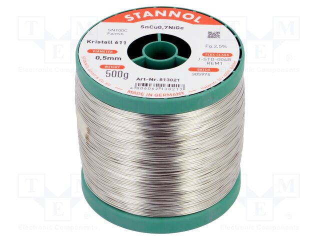 Soldering wire; Sn99,3Cu0,7+NiGe; 0.5mm; 500g; lead free; 2.5%