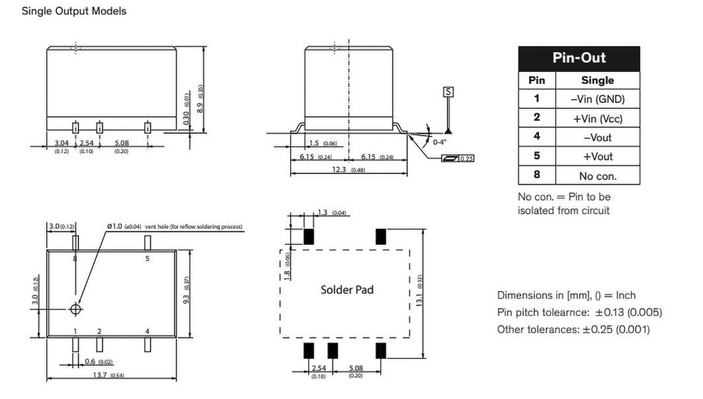Converter: DC/DC; 2W; Uin: 10.8÷13.2V; 12VDC; Iout: 165mA; SMD; 1.5g
