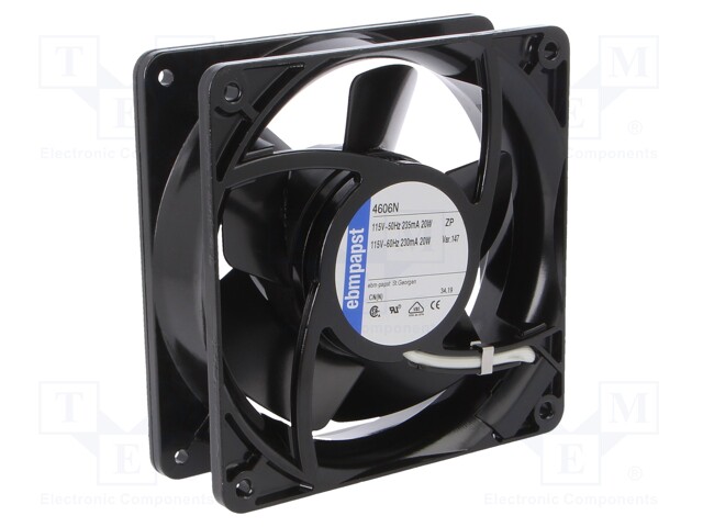 Fan: AC; axial; 115VAC; 119x119x38mm; 180m3/h; 51dBA; ball bearing