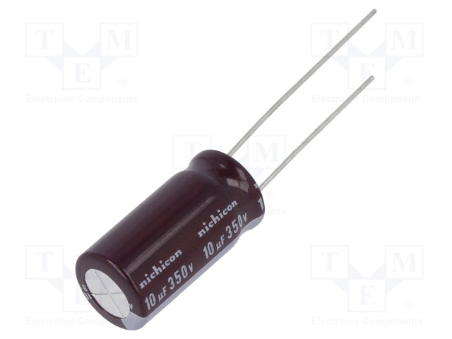 Capacitor: electrolytic; THT; 10uF; 350VDC; Ø10x20mm; Pitch: 5mm