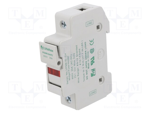 Fuse holder; cylindrical fuses; 10x38mm; DIN; 30A; 600V; Poles: 1