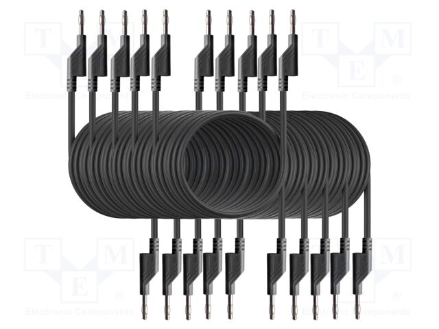 Test leads; 50VAC,120VDC; 10A; banana plug 4mm,both sides; black