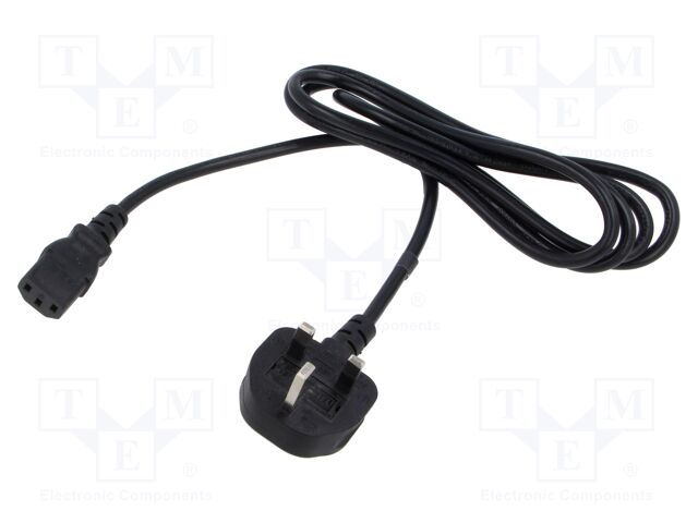 Cable; 3x1mm2; BS 1363 (G) plug,IEC C13 female; PVC; 1.2m; black