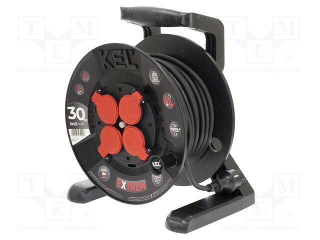 Extension lead; reel,with non-rotating sockets; Sockets: 4; 30m