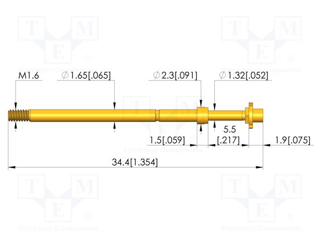 Test needle; Spring compression: 4mm; 5mm; 8A; CuBe; gold-plated