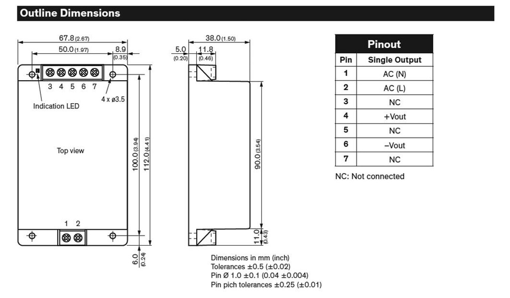 Converter: AC/DC; 60W; Uout: 48VDC; Iout: 1.25A; 88%; Series: TMM 60C