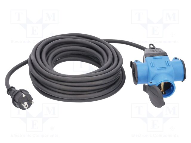 Extension lead; 3G1.5mm2; Sockets: 3; rubber; black; 10m; 16A