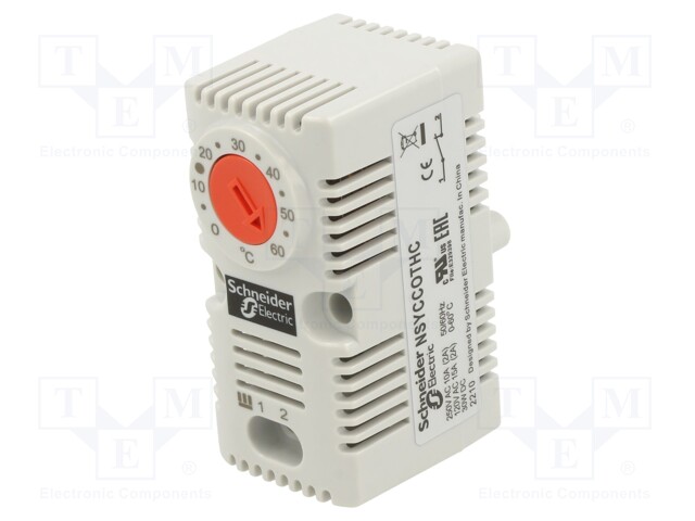 Thermostat, ClimaSys CC Series, 0°C to +60°C, Normally Closed, 10 A at 250 Vac, DIN Rail