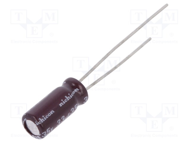 Capacitor: electrolytic; THT; 33uF; 35VDC; Ø5x11mm; Pitch: 2mm; ±20%