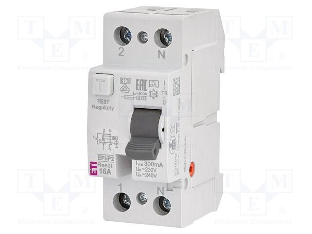 RCD breaker; Inom: 16A; Ires: 300mA; Poles: 2; 230V,240V; IP20; EFI