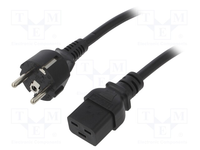 Cable; CEE 7/7 (E/F) plug,IEC C19 female; 3m; black; PVC; 3G1mm2