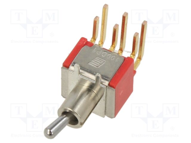 Switch: toggle; Pos: 2; DPDT; ON-ON; 0.02A/20VAC; 0.02A/20VDC; THT