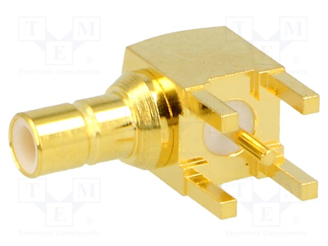Socket; SMB; male; angled 90°; 50Ω; THT; on PCBs; teflon
