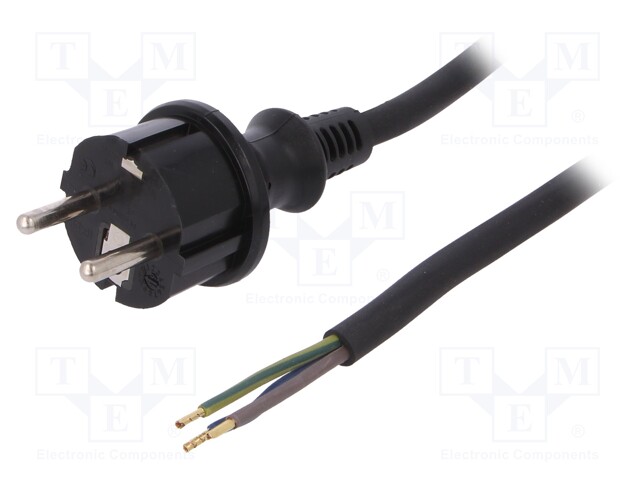 Cable; SCHUKO plug,CEE 7/7 (E/F) plug,wires; 5m; black; rubber
