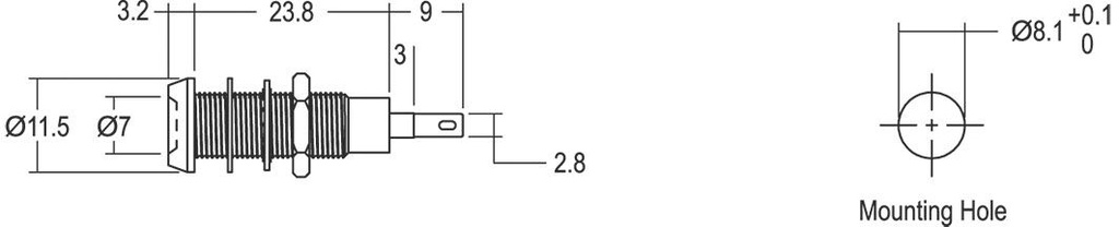 Indicator: LED; recessed; 48VDC; Cutout: Ø8.1mm; IP67; brass