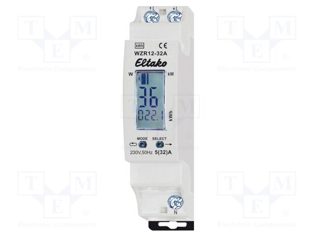 Single phase meter; for DIN rail mounting; 230VAC; IP20; Inom: 5A