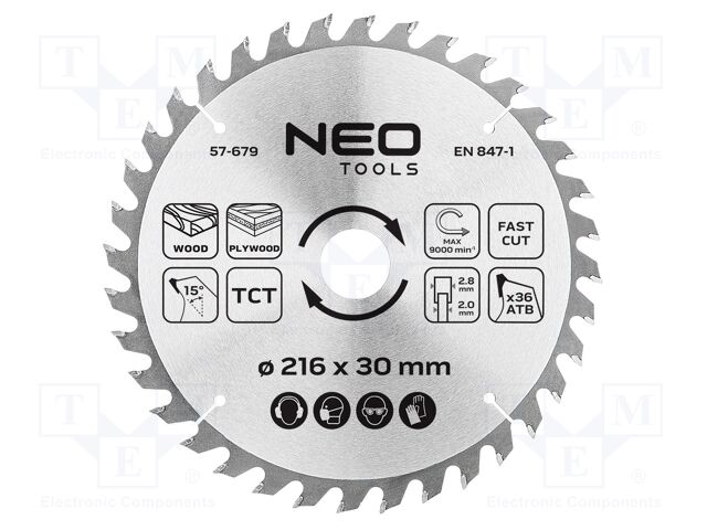 Circular saw; Ø: 216mm; Teeth: 36; cemented carbide; Øhole: 30mm