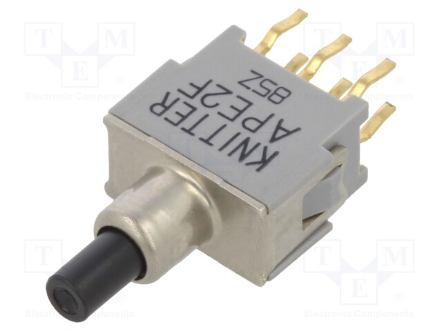 Switch: push-button; Pos: 2; SPDT; 0.05A; 0.05A; OFF-(ON); Body: grey