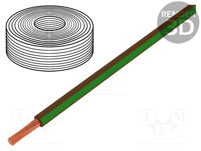 Wire; LiY; stranded; Cu; 0.25mm2; brown-green; PVC; 900V; 250m