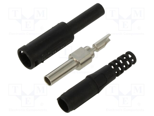 Socket; 4mm banana; 32A; 1kV; black; nickel plated; on cable; Ø: 4mm