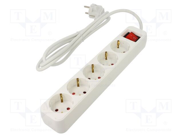 Extension lead; 3x1mm2; Schuko; Sockets: 5; rubber; white; 1.5m; 10A
