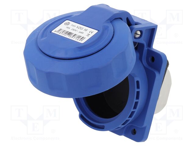 Connector: AC supply; socket; female; 16A; 250VAC; PIN: 3; 2P+PE