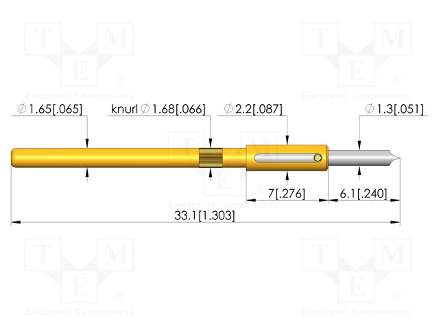 Test needle; Spring compression: 4mm; 5mm; 5A; steel; Ø: 1.3mm; 5N