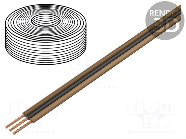 Wire: ribbon; stranded; 3x0,14mm2; black,brown; 50m