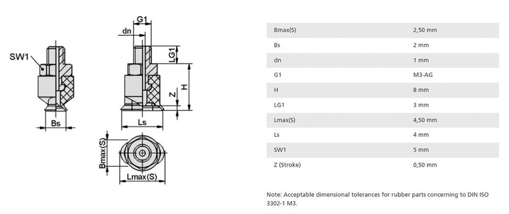 Suction cup; 2g; M3-M; Shore hardness: 55; 0.02cm3; 0.42N; 1mm; SGON
