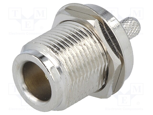 Socket; N; female; straight; RG58; crimped; for panel mounting