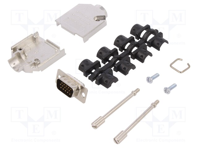 D-Sub HD; PIN: 15; plug; male; shielded; soldering; for cable; black