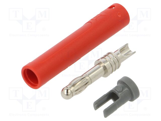 Connector: 4mm banana; plug; 32A; 30VAC; 60VDC; red; non-insulated