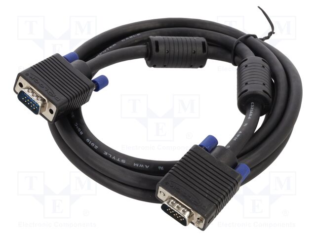 Cable; D-Sub 15pin plug,both sides; 2m; black; 28AWG; black