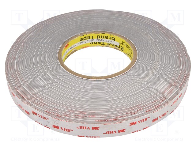 Tape: fixing; W: 19mm; L: 33m; D: 600um; acrylic; grey; -35÷110°C