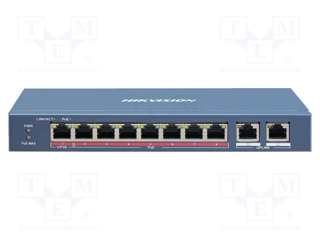 Switch PoE Ethernet; unmanaged; Number of ports: 10; 48VDC; DS-3E