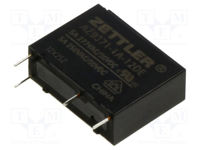 Relay: electromagnetic; SPST-NO; Ucoil: 12VDC; 5A; 5A/250VAC; PCB