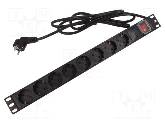 Plug socket strip: protective; Sockets: 8; 230VAC; 16A; black; 2m