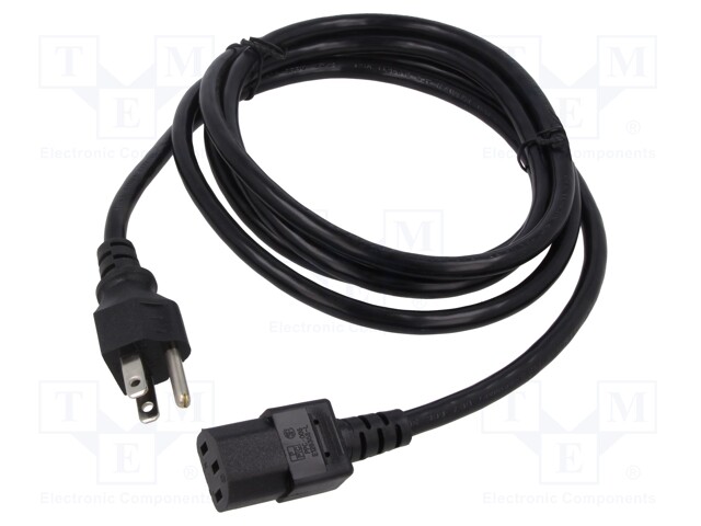Cable; NEMA 5-15 (B) plug,wires; PVC; 2.3m; black; 3x18AWG; 10A