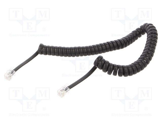 Cable: telephone; coiled; RJ10 plug,both sides; black; 2m