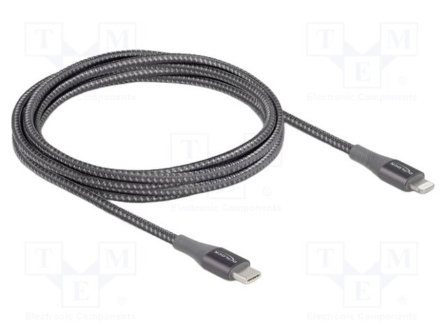 Cable; USB 2.0; Apple Lightning plug,USB C plug; 2m; grey; Cu