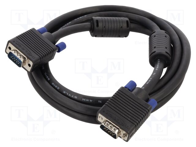 Cable; D-Sub 15pin plug,both sides; 2m; black; 28AWG; black